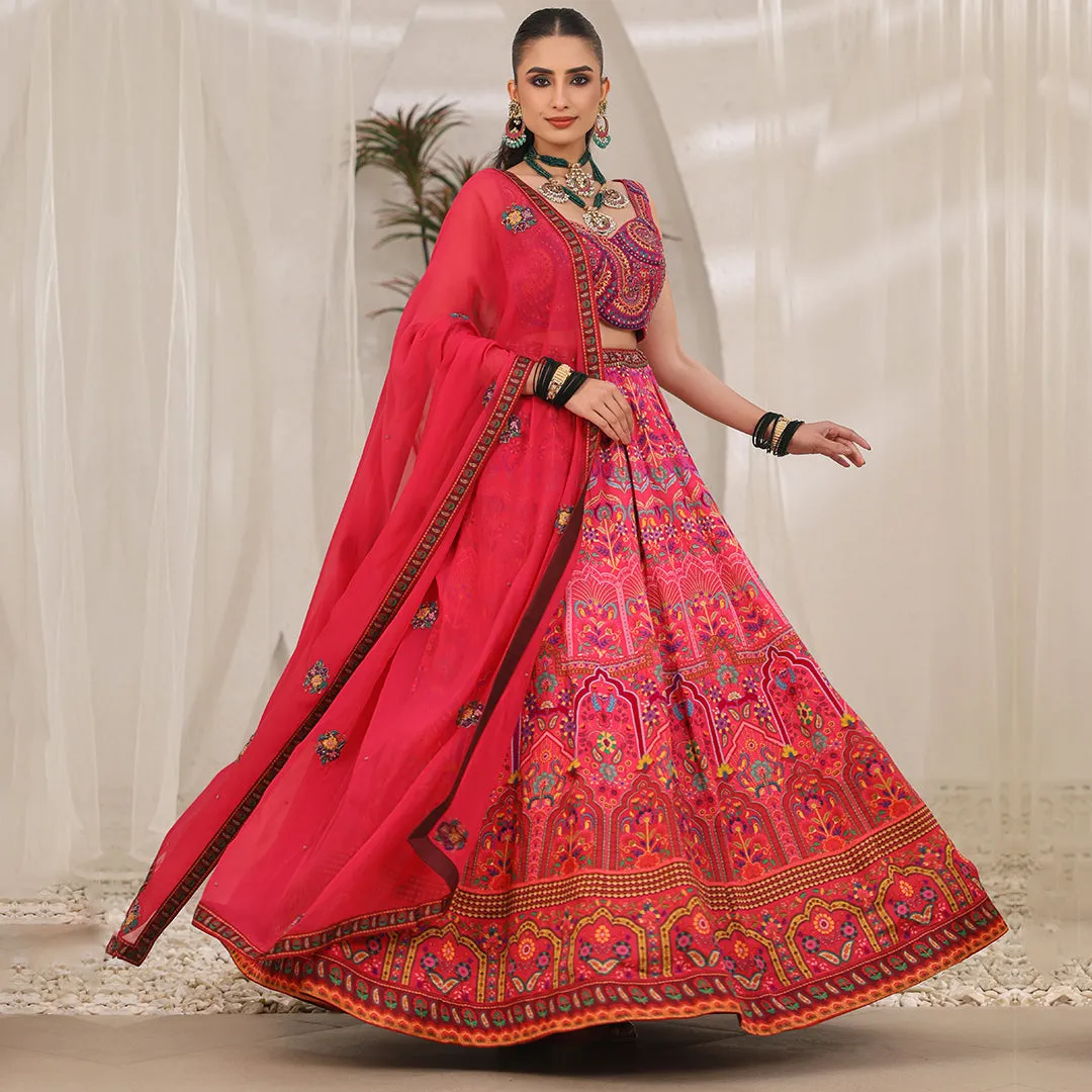 Hot Pink Lehenga Set with Neon Embroidery