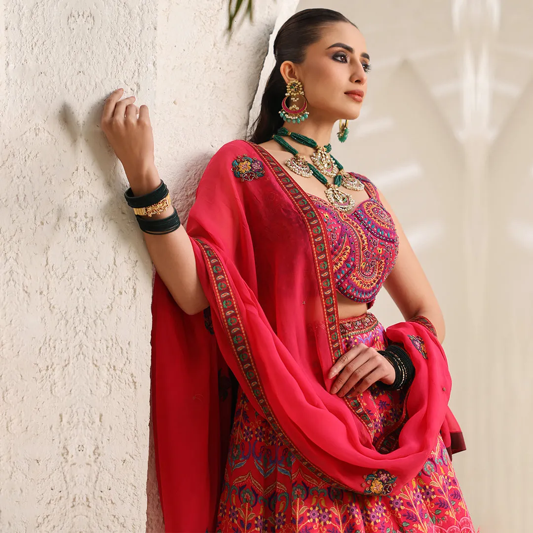 Hot Pink Lehenga Set with Neon Embroidery