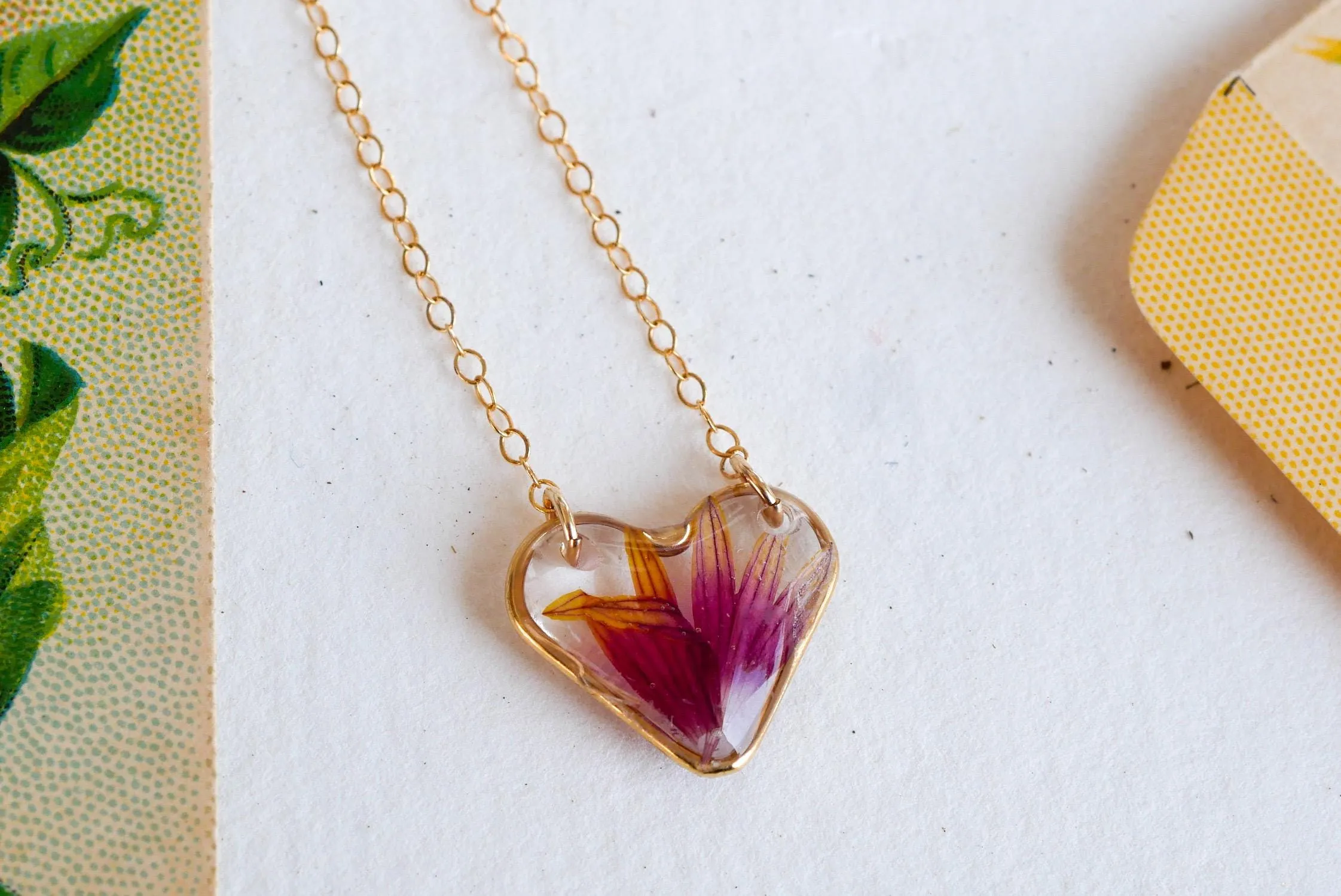 Indian Blanket Flower Heart Pendant – Gold-Fill or Sterling Silver