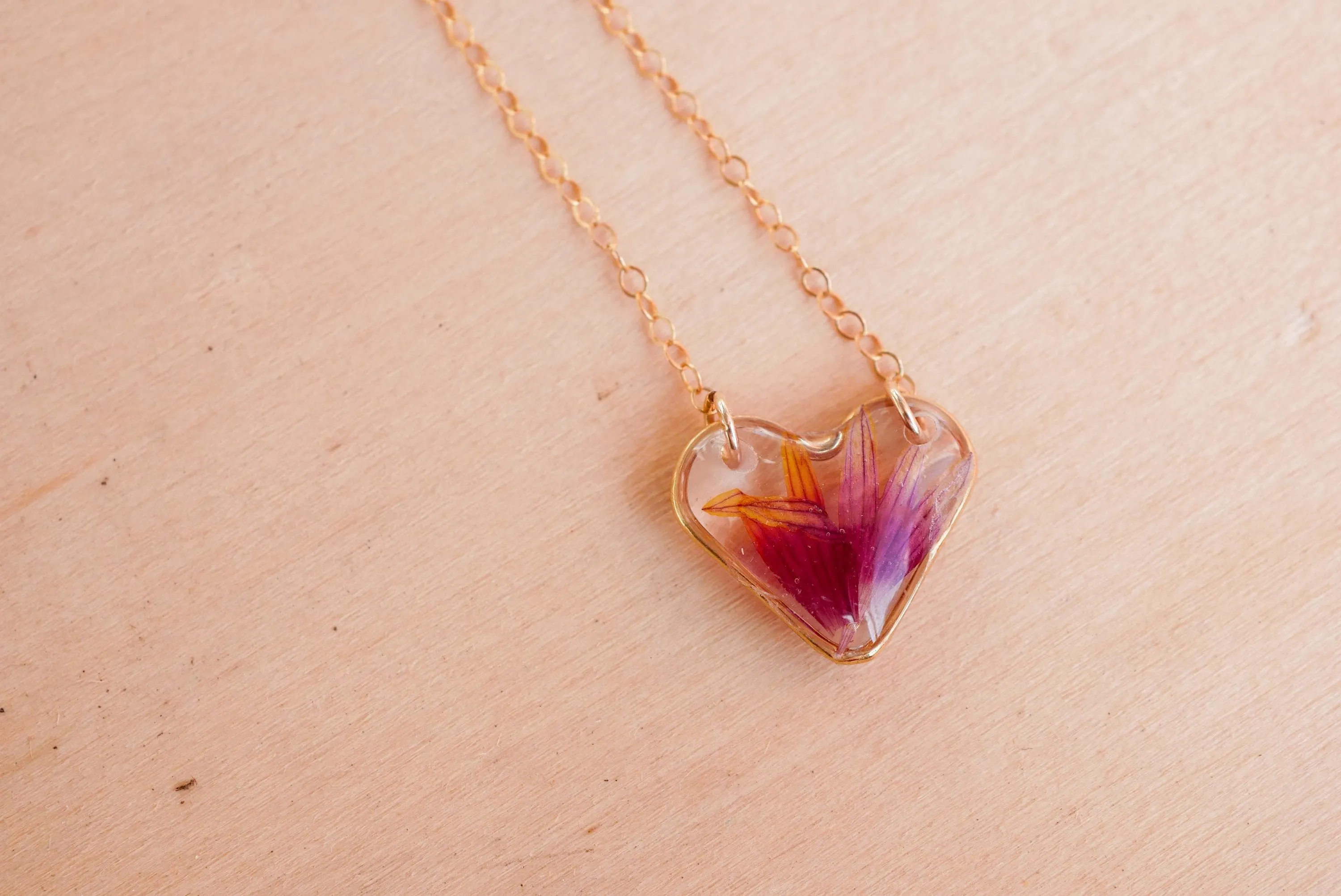 Indian Blanket Flower Heart Pendant – Gold-Fill or Sterling Silver