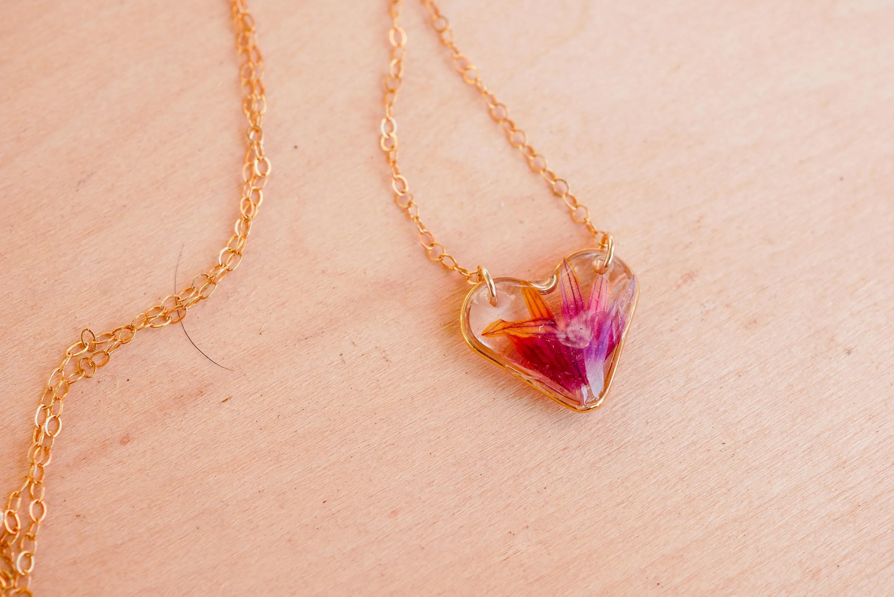 Indian Blanket Flower Heart Pendant – Gold-Fill or Sterling Silver