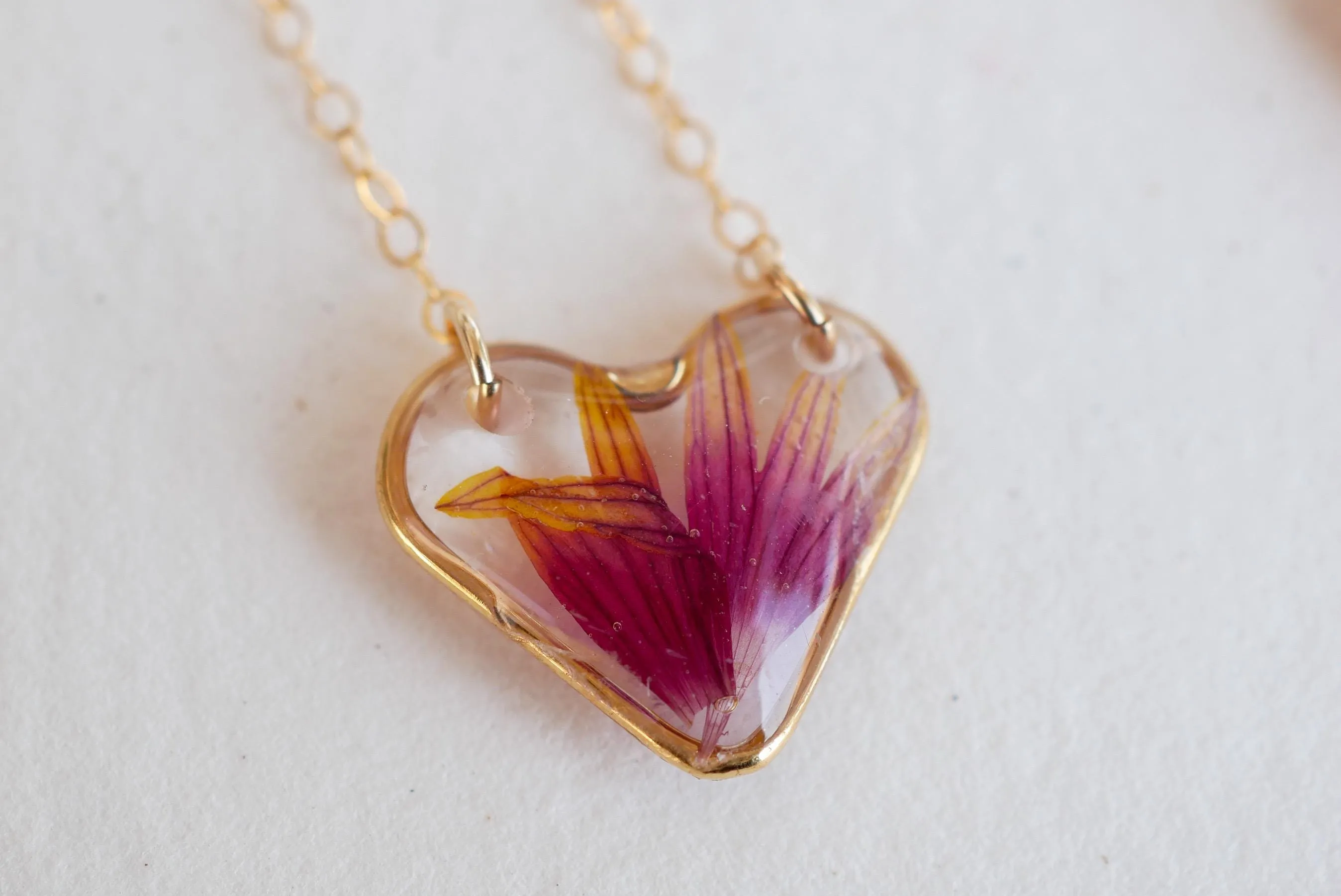 Indian Blanket Flower Heart Pendant – Gold-Fill or Sterling Silver