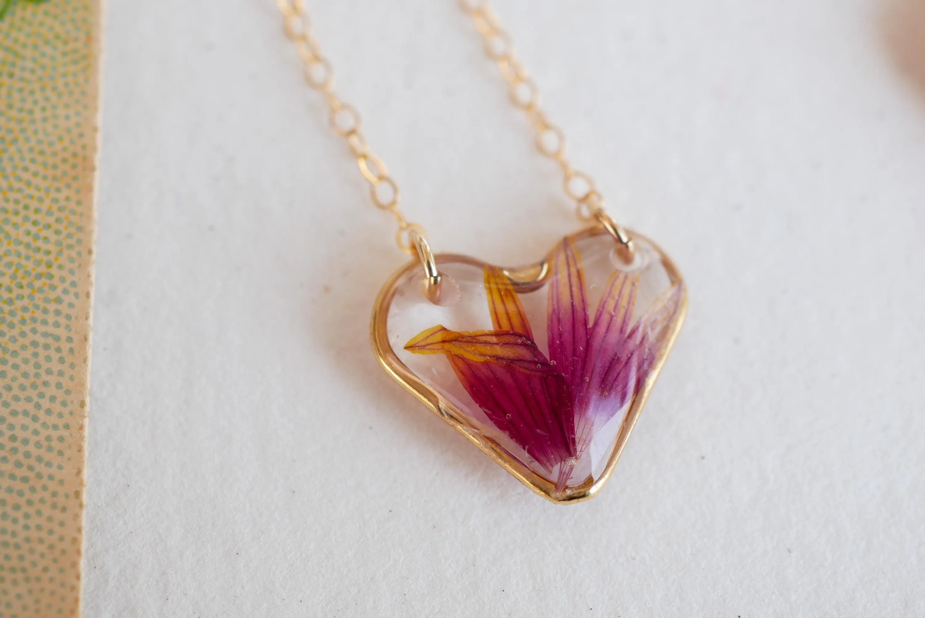 Indian Blanket Flower Heart Pendant – Gold-Fill or Sterling Silver