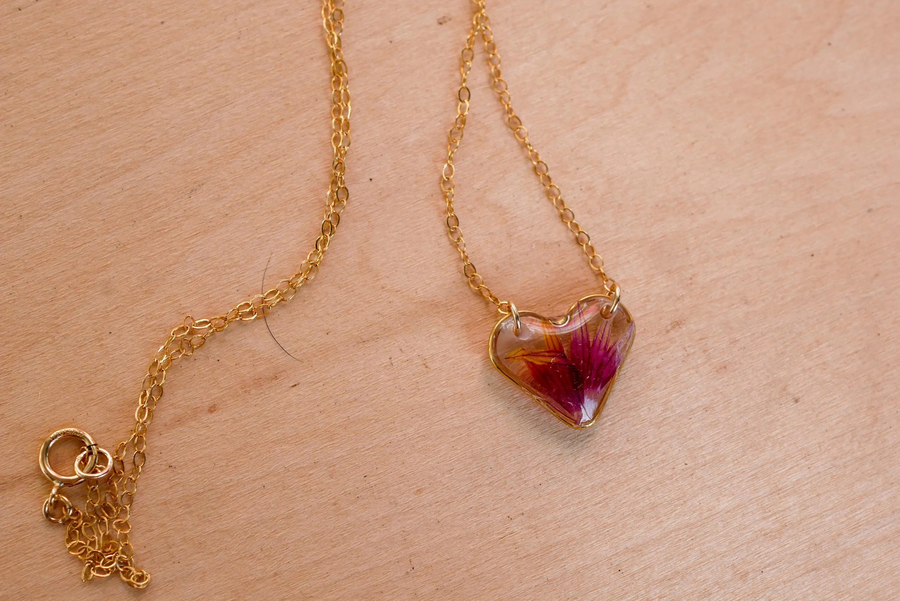 Indian Blanket Flower Heart Pendant – Gold-Fill or Sterling Silver