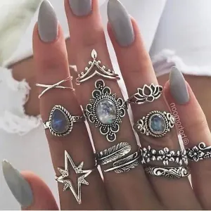 Jewellery - 11Pcs/Set Retro Sapphire Flowers Finger Ring Set - New