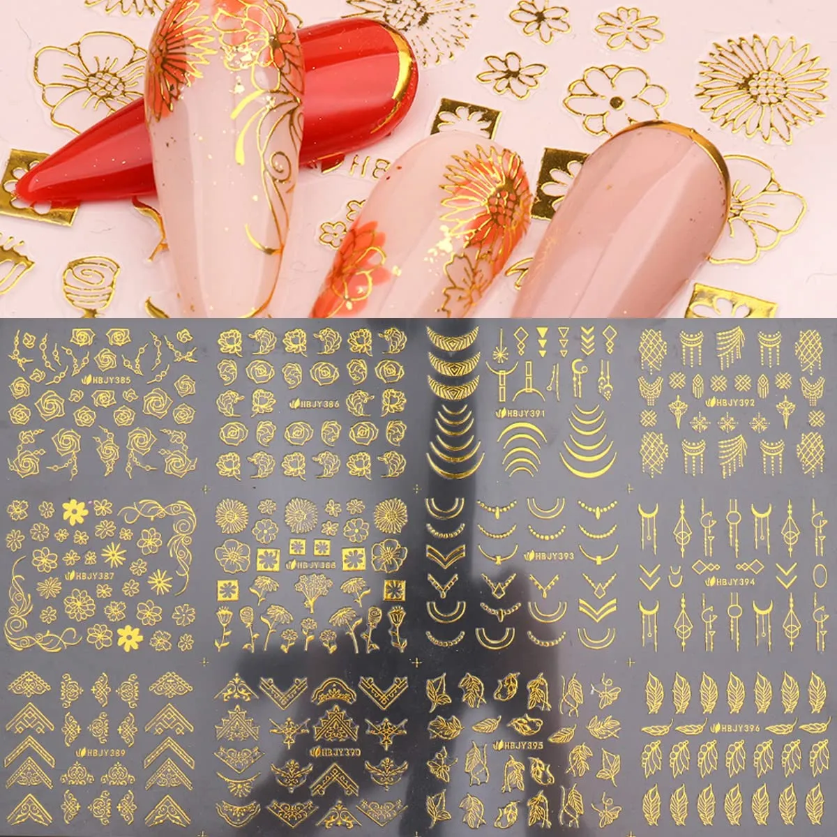 Lace Flowers Nail Stickers, Valentine Wedding Nail Decals White Flowers Nail Art Supply 3D Self-Adhesive Nail Wrap Retro Vine Floral Pattern Design Curved Stripe Lines Nail Decorations for Women Girls