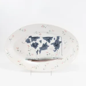 Large Oval Platter with Cow and Flowers