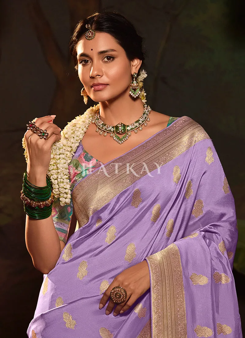 Lavender And Teal Traditional Saree