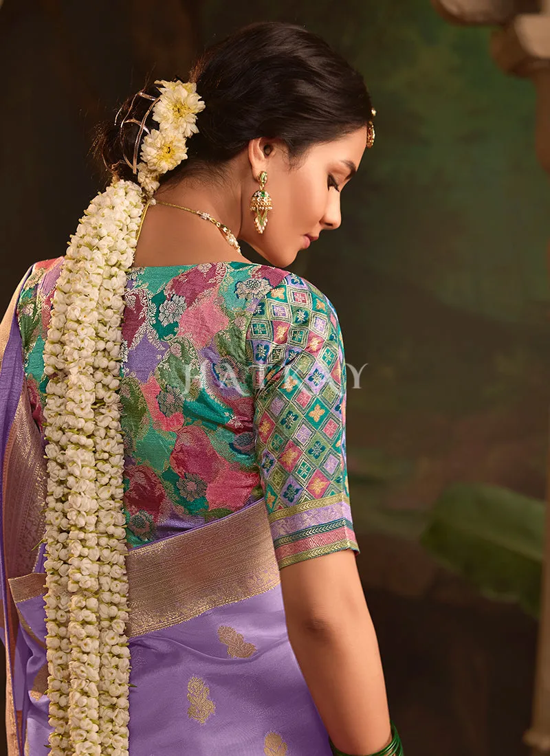 Lavender And Teal Traditional Saree