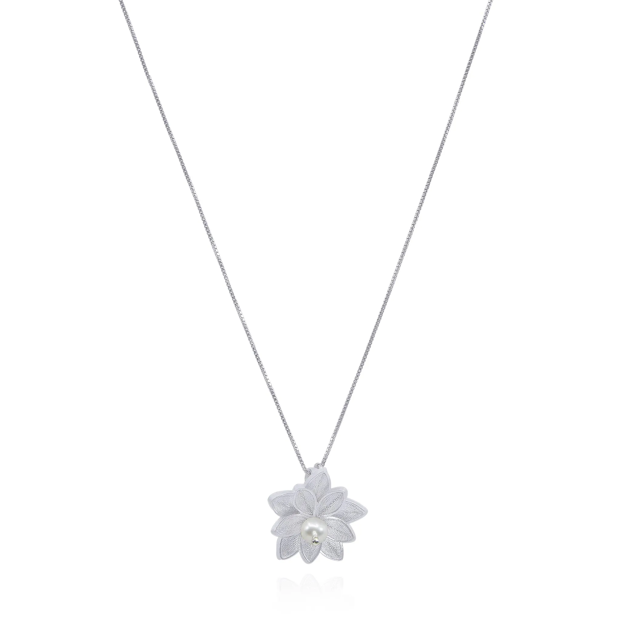 LOTUS PEARL SILVER PENDANT NECKLACE FILIGREE