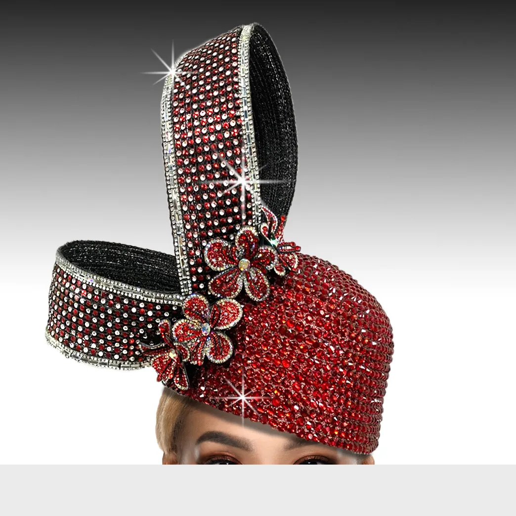 Lumiere Crystal Laden Bubble Hat - Ruby