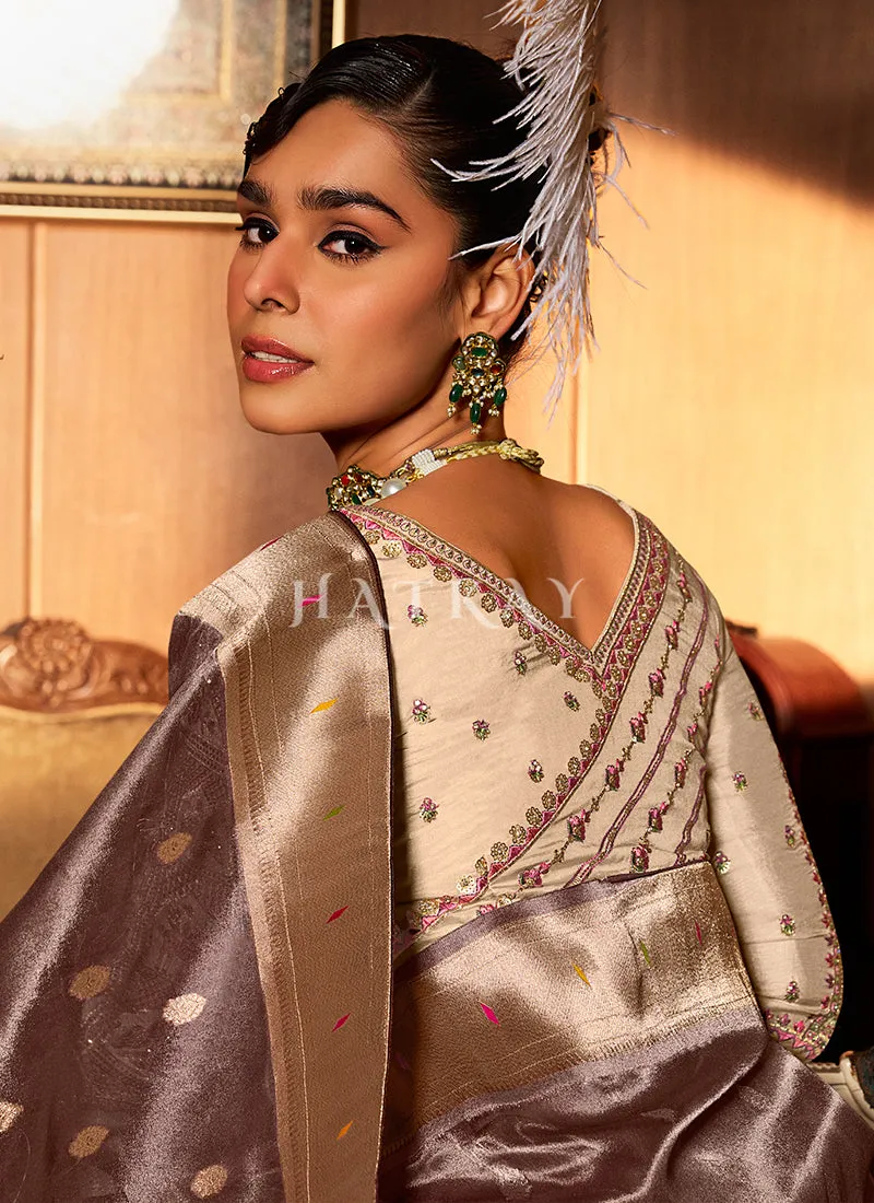 Mauve And Beige Paithani Silk Saree