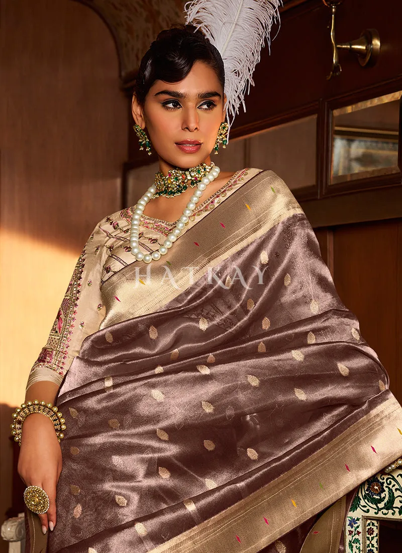 Mauve And Beige Paithani Silk Saree