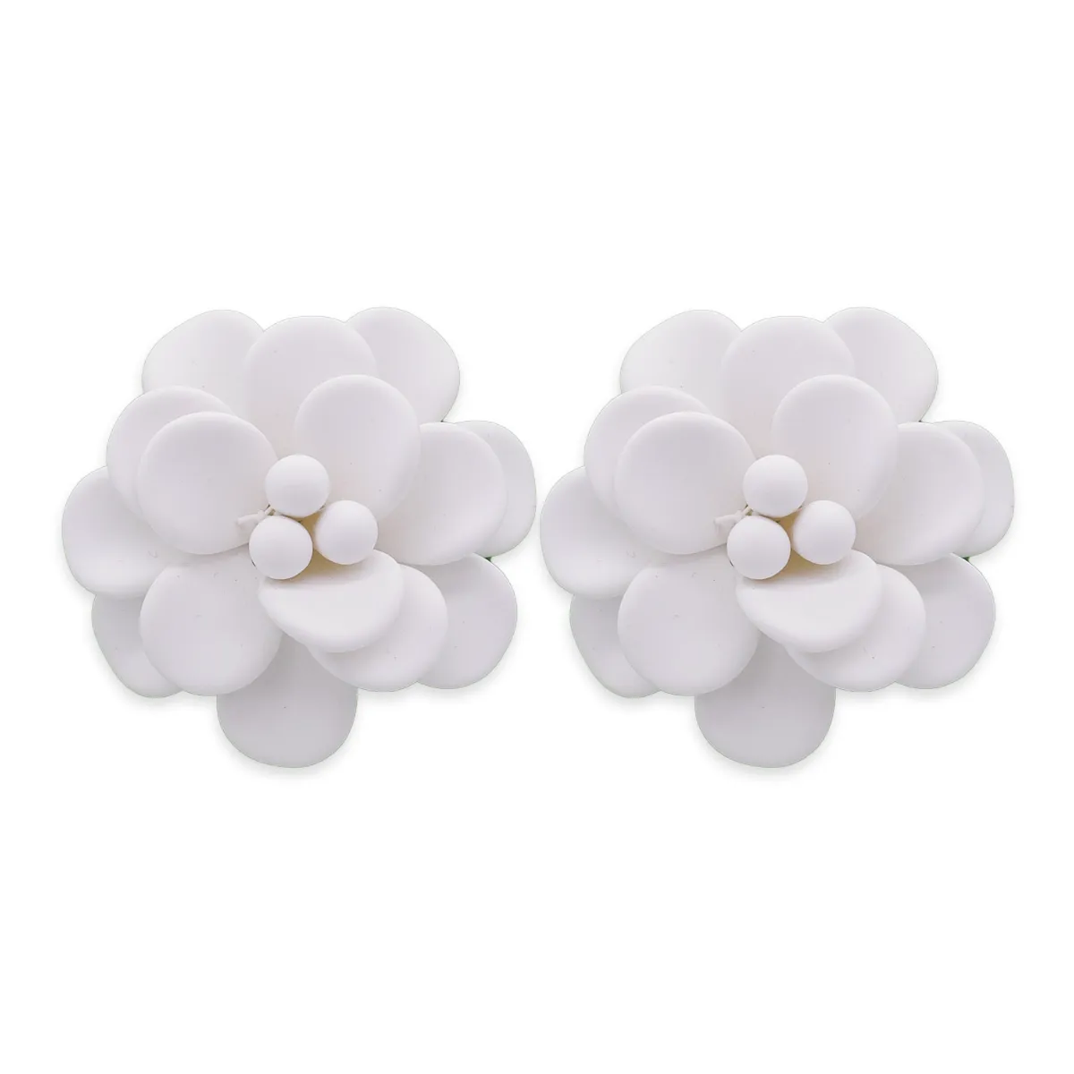 Mediterranean White Hibiscus Stud Earrings - Silk Effect