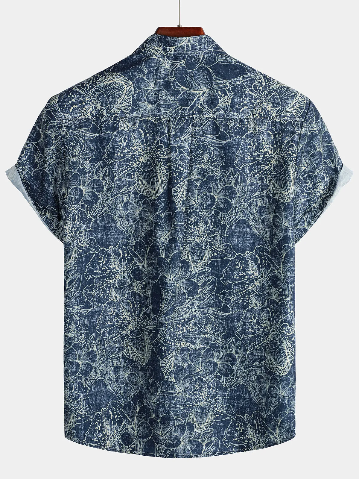 Men's Retro Floral Print Pocket Vacation Short Sleeve Vintage Flowers Navy Blue Shirt