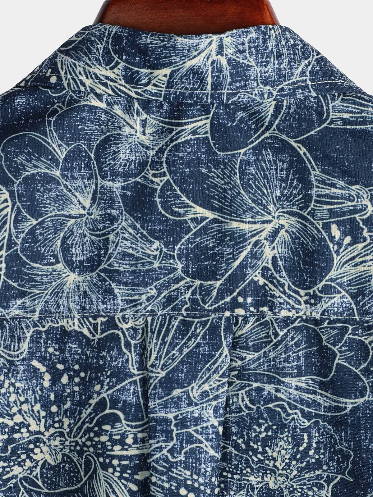 Men's Retro Floral Print Pocket Vacation Short Sleeve Vintage Flowers Navy Blue Shirt