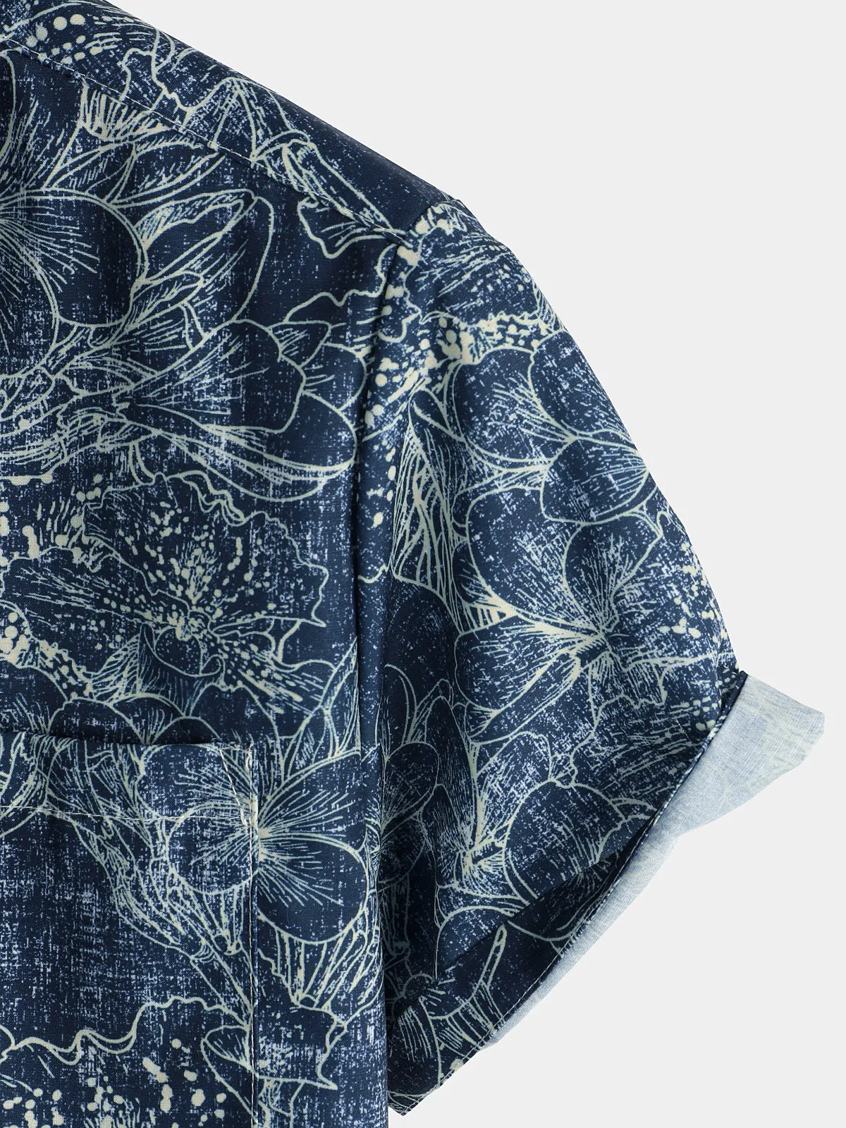 Men's Retro Floral Print Pocket Vacation Short Sleeve Vintage Flowers Navy Blue Shirt