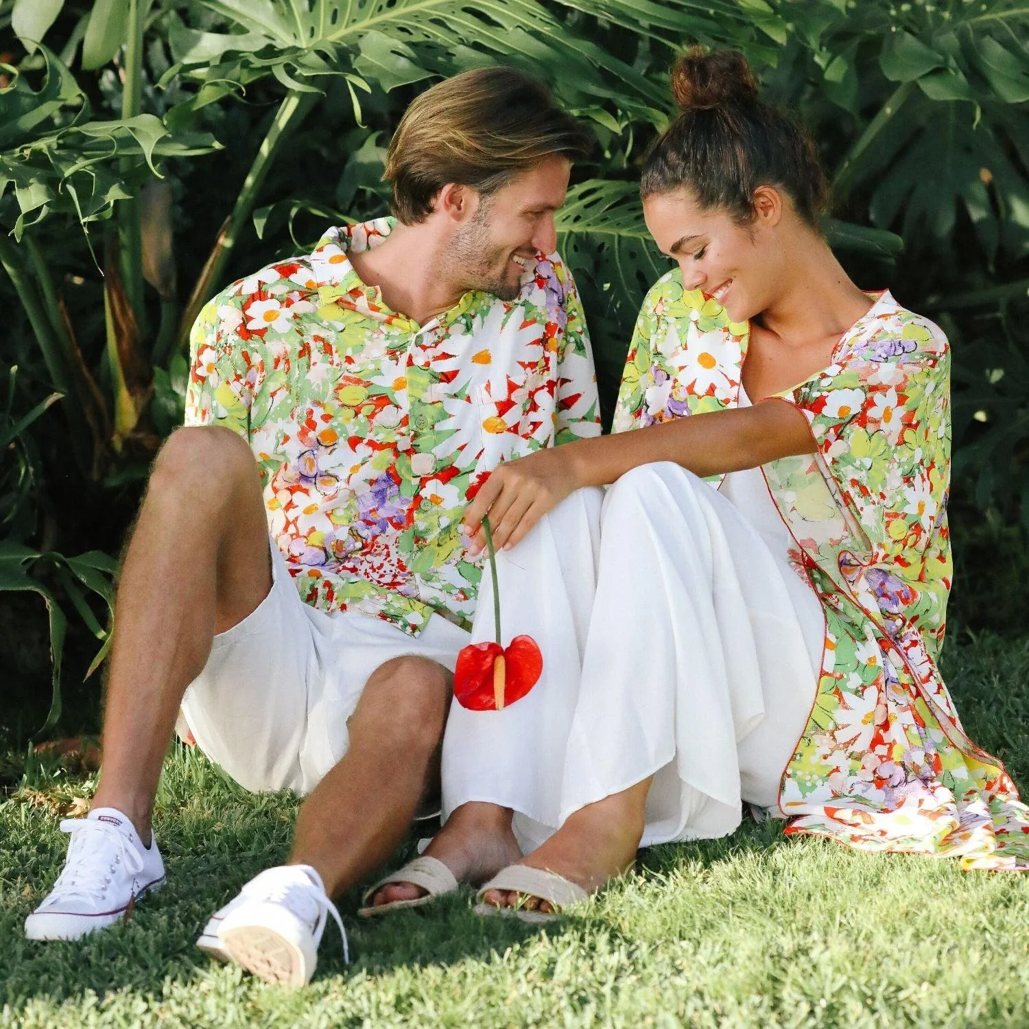 Men's Retro Shirt - Daisy Patch Red