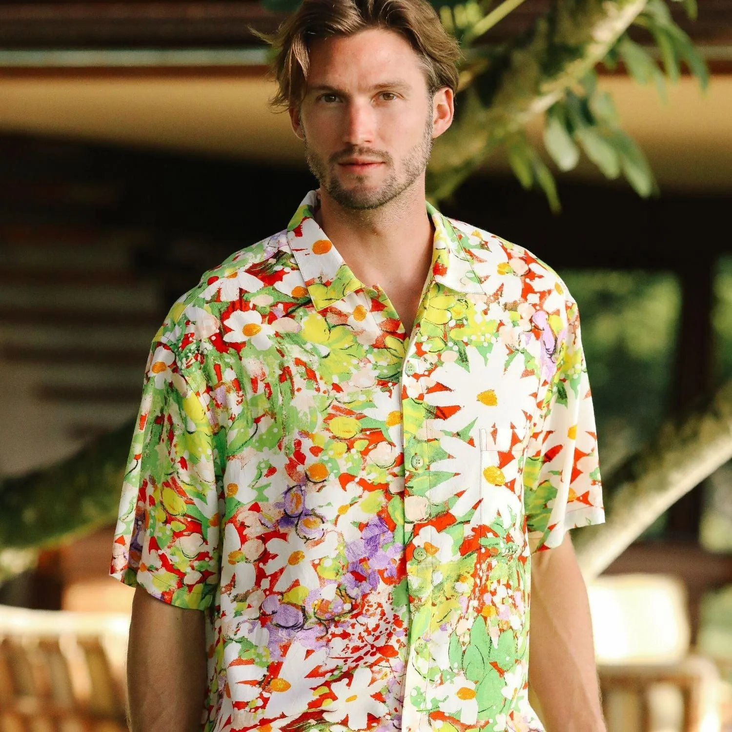 Men's Retro Shirt - Daisy Patch Red