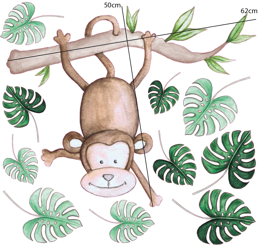Monkey Wall Decal Australian Design Hand Painted Peel & Stick, Removable Wall Decal. Nursery, Kids Playroom, Kids Teens Bedroom