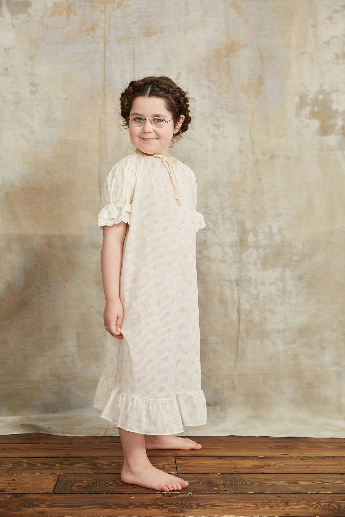 Moon Night Dress In Cream With Yellow Flowers