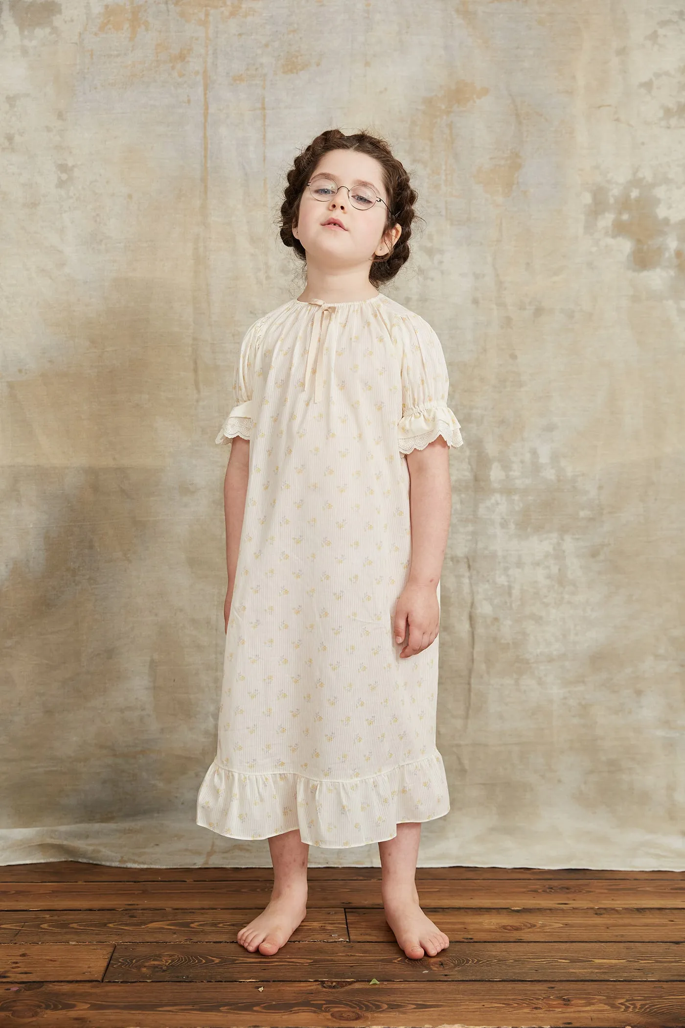 Moon Night Dress In Cream With Yellow Flowers