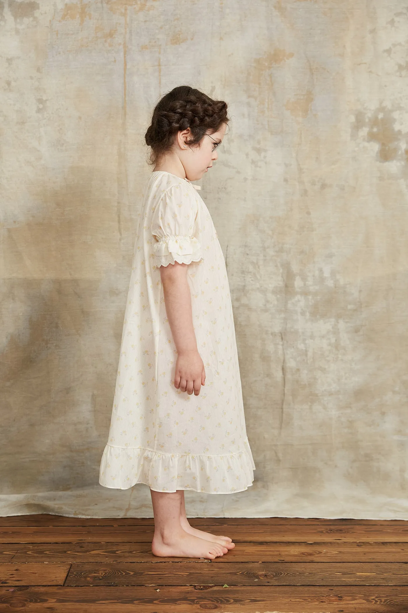 Moon Night Dress In Cream With Yellow Flowers