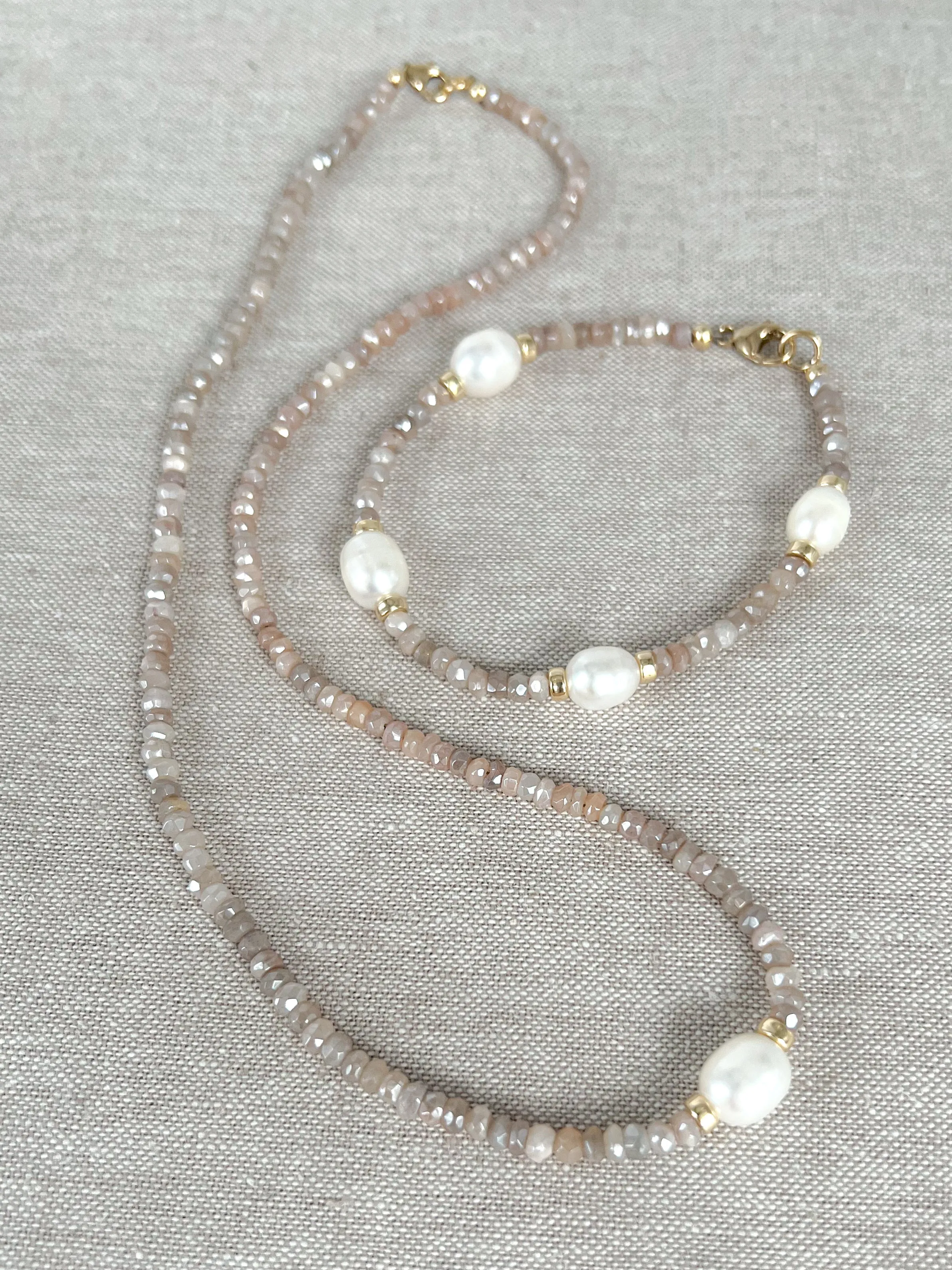 Moonstone Pearl Station Bracelet