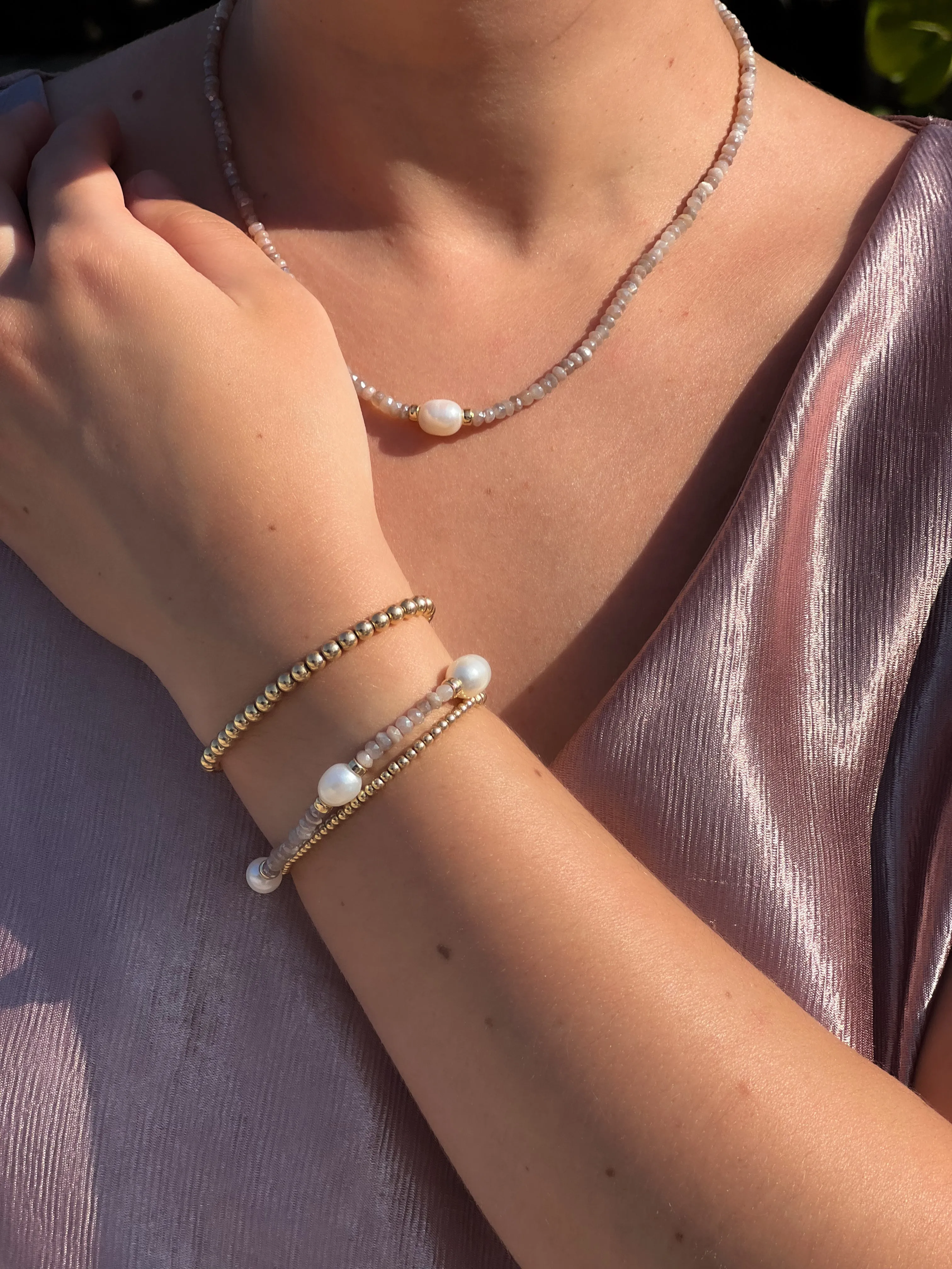 Moonstone Pearl Station Bracelet