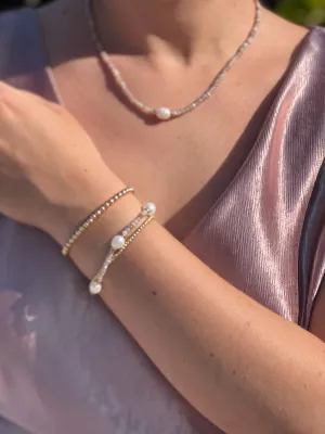 Moonstone Pearl Station Bracelet
