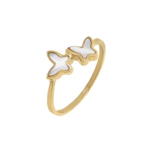 Mother Of Pearl Double Butterfly Ring 14K