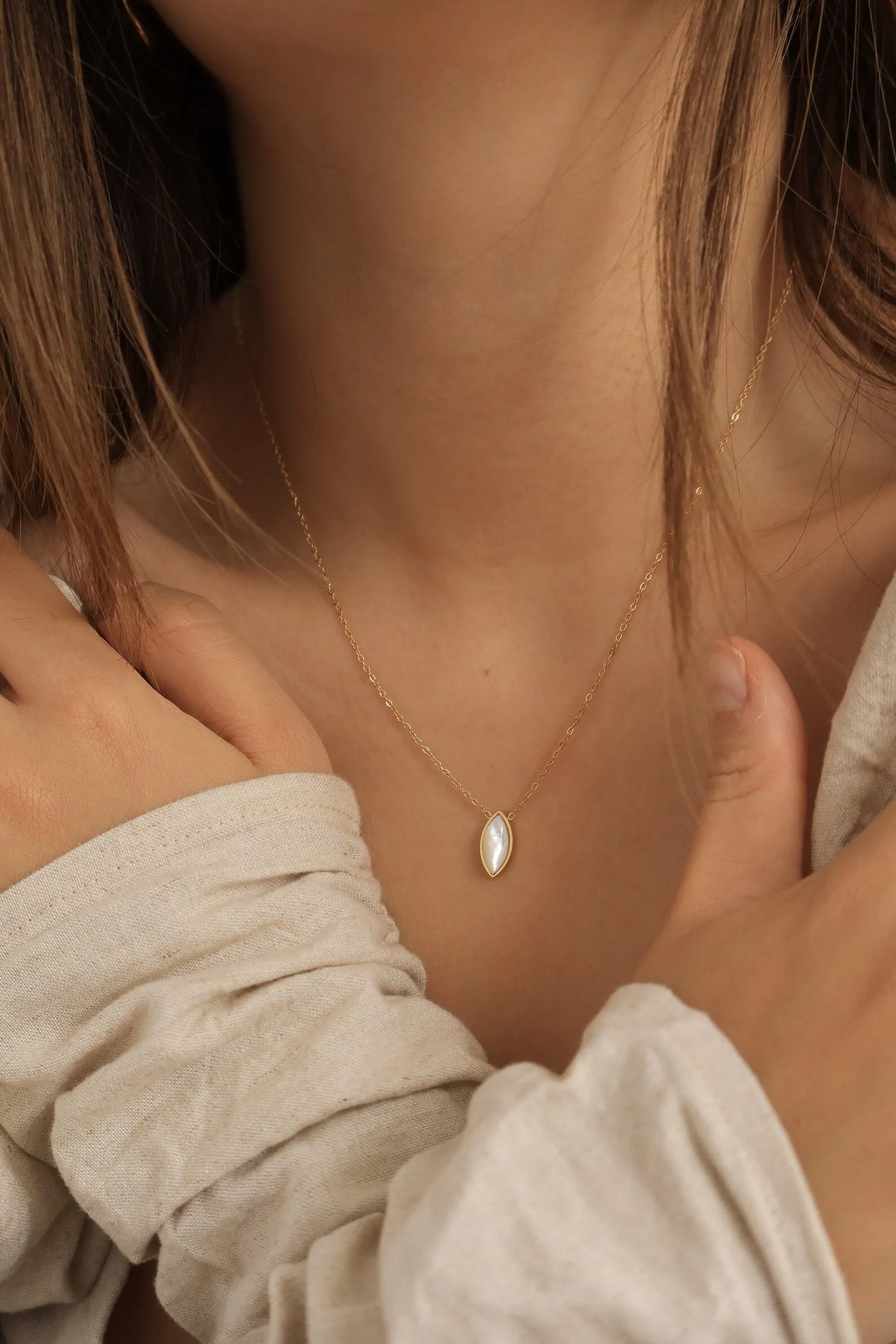Mother of Pearl  Marquise Necklace