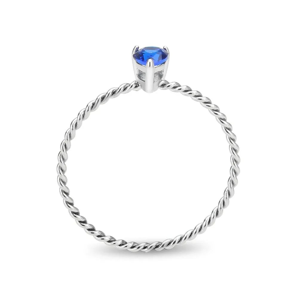 MT 2683 Stainless Steel Pearl Shaped Sapphire Crystal September Birthstone Petite Newest