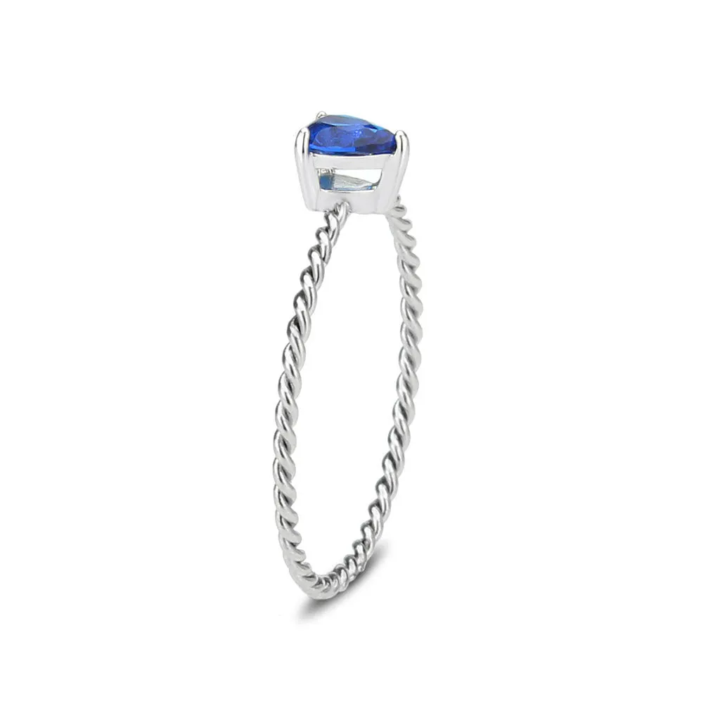 MT 2683 Stainless Steel Pearl Shaped Sapphire Crystal September Birthstone Petite Newest