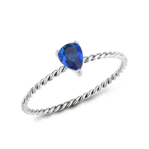 MT 2683 Stainless Steel Pearl Shaped Sapphire Crystal September Birthstone Petite Newest