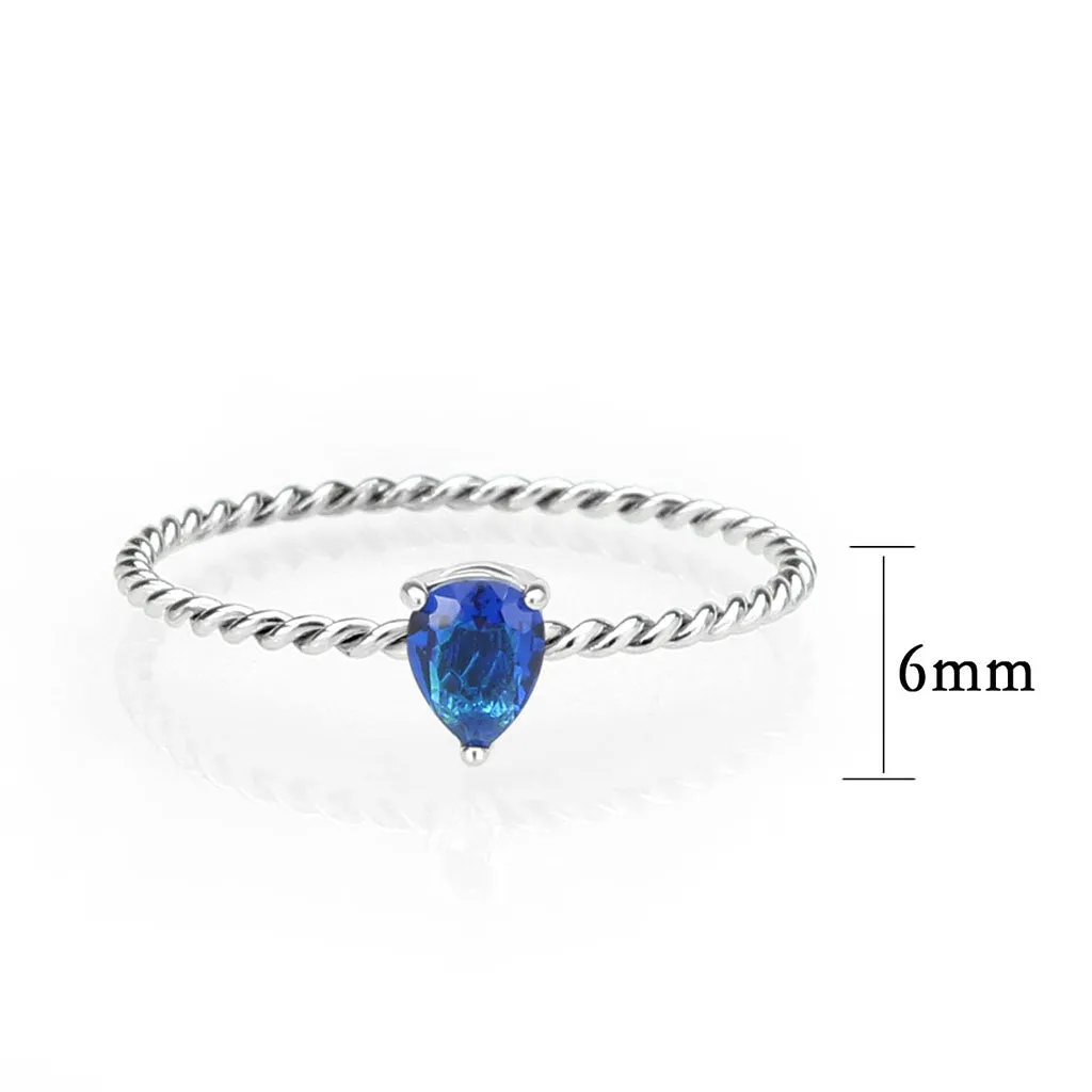 MT 2683 Stainless Steel Pearl Shaped Sapphire Crystal September Birthstone Petite Newest