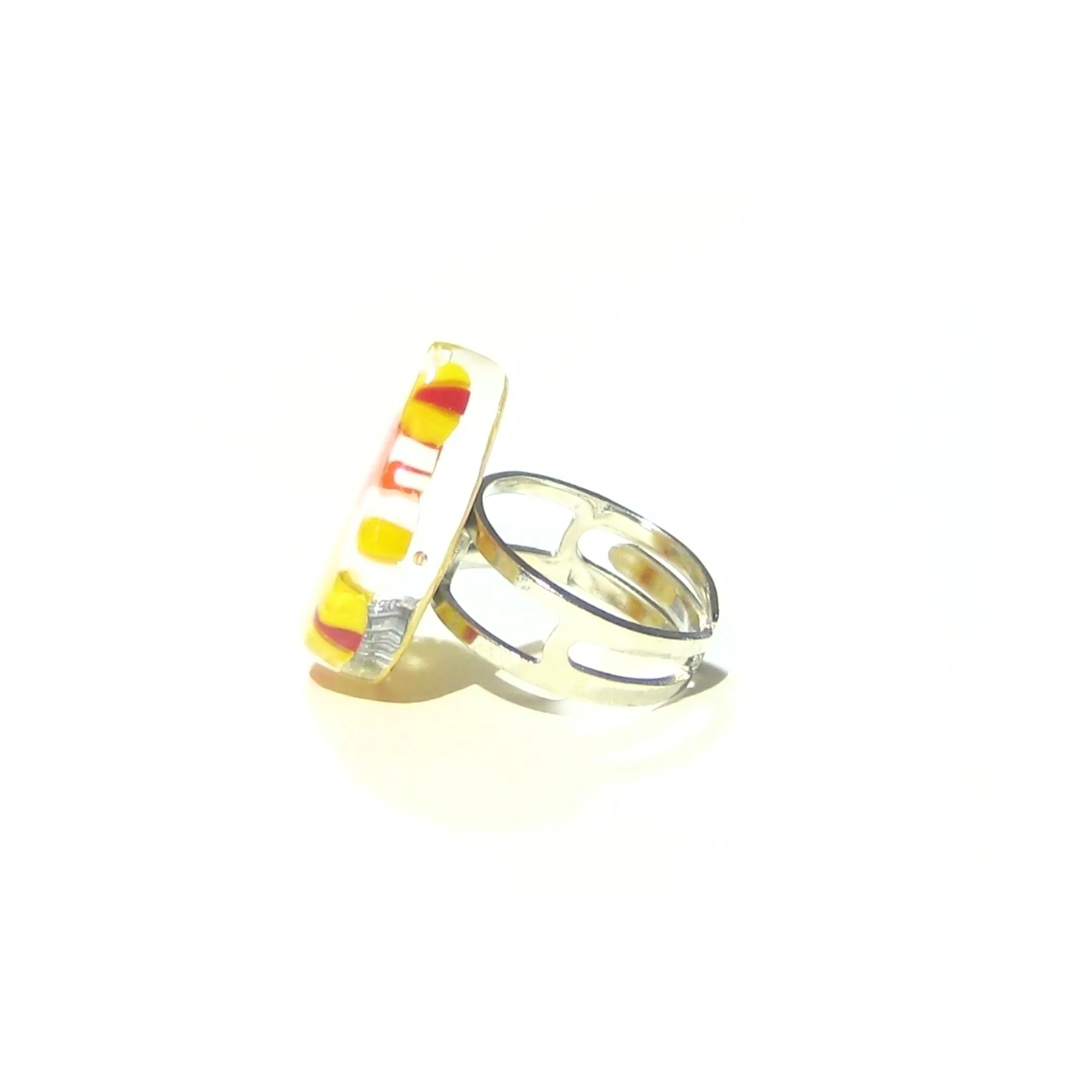 Murano Glass Yellow and White Large Millefiori Ring