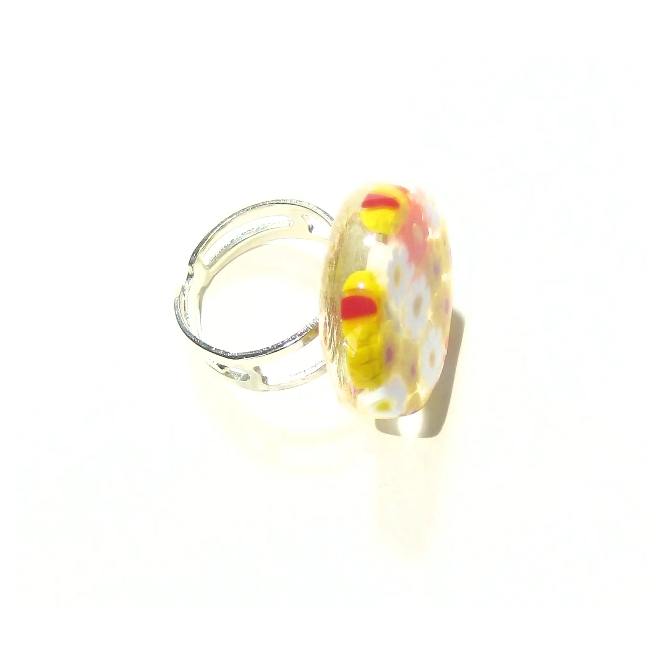 Murano Glass Yellow and White Large Millefiori Ring