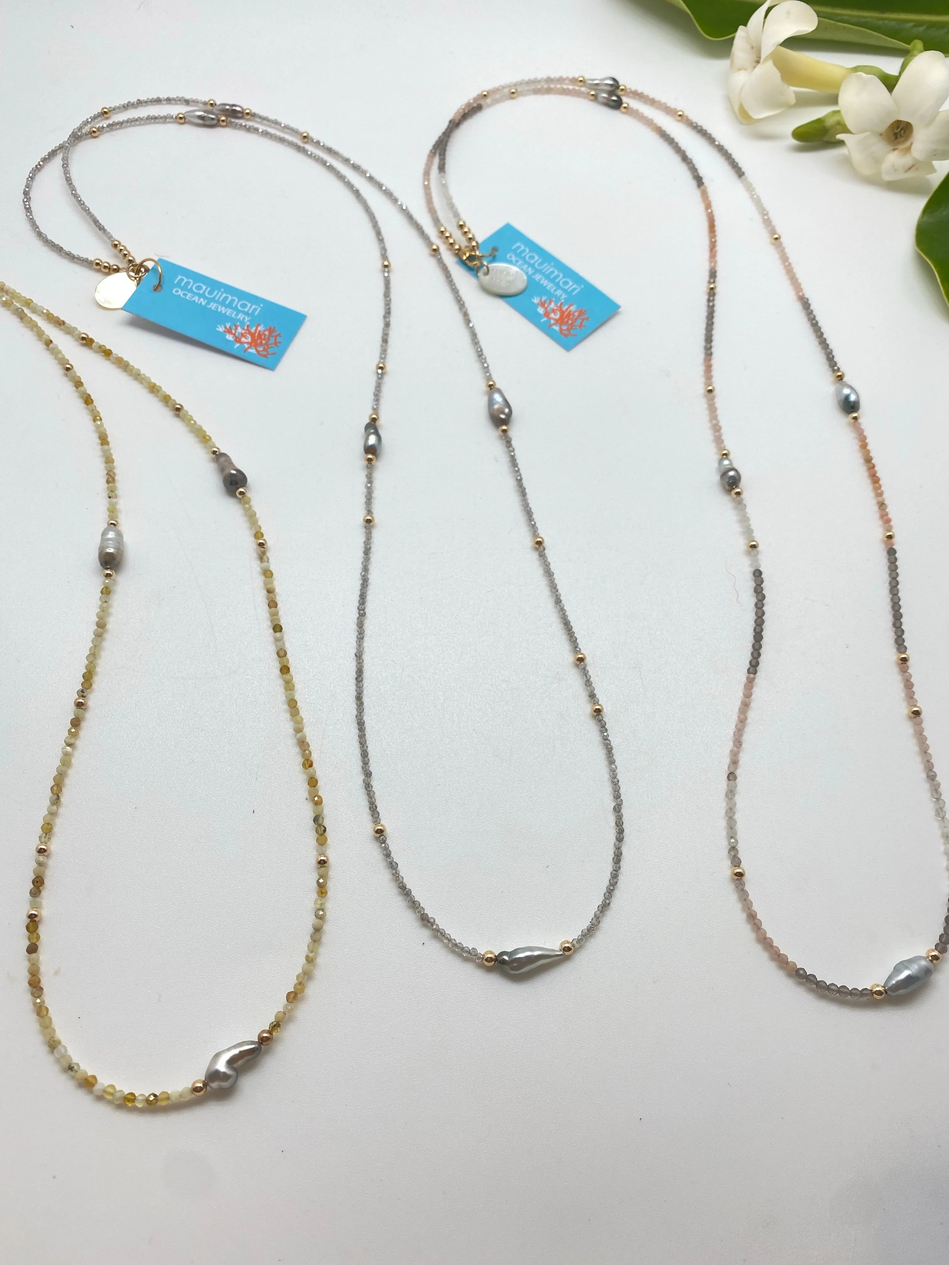 N  long  5 Keshi beads
