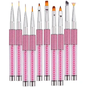 Nail Art Brushes Set - 10PCS Kolinsky Sable Hair Professional Nail Design Brushes Set with Nail Liner Brush, Nail Entension Gel Nail Brushes and Nail Painting Brush for Gel Nail Design Nail Art Tools