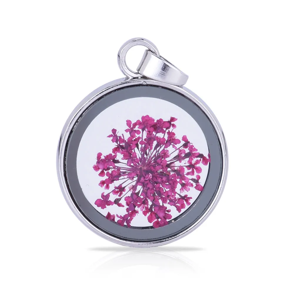 Natural Real Dried Flower Locket Round Glass Locket Pendant,Pressed Flowers for Locket Necklace,Botanical Jewelry 1PCS
