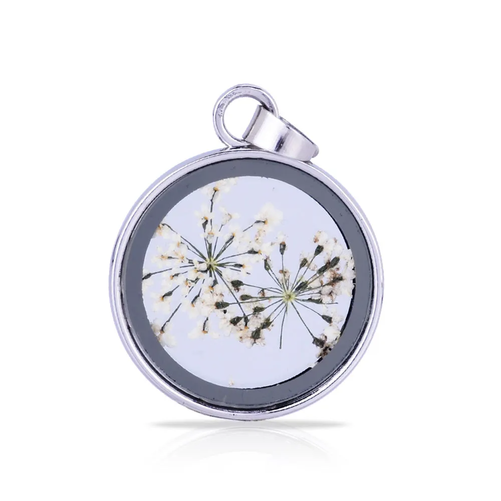 Natural Real Dried Flower Locket Round Glass Locket Pendant,Pressed Flowers for Locket Necklace,Botanical Jewelry 1PCS