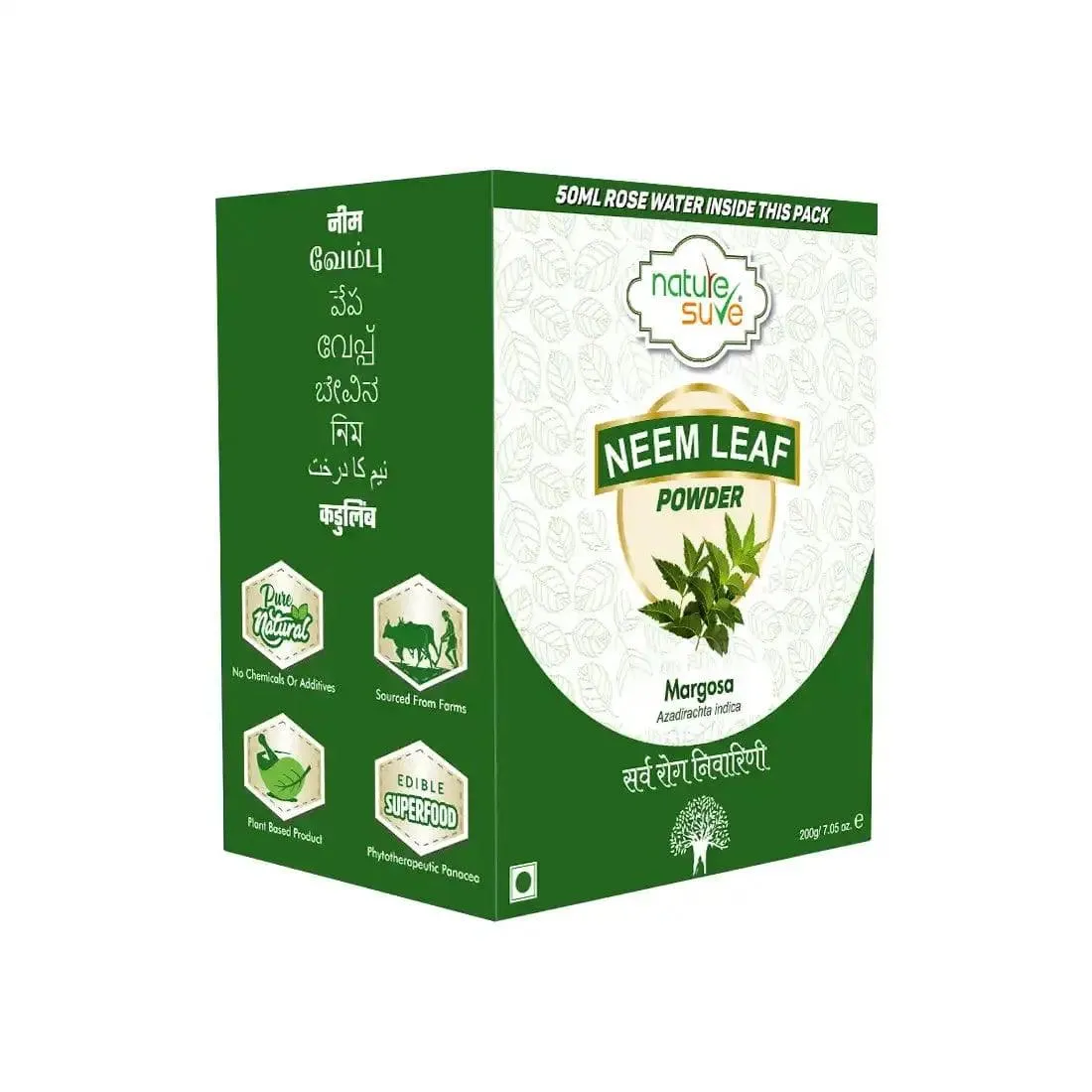 Nature Sure Neem Leaf Powder 200g with Rose Water 50ml