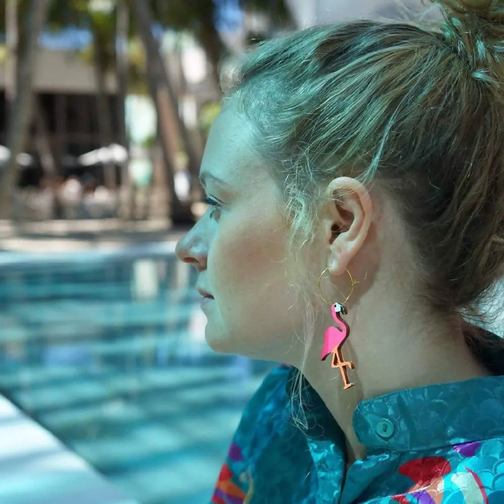 Neon Flamingo Hoops Earrings