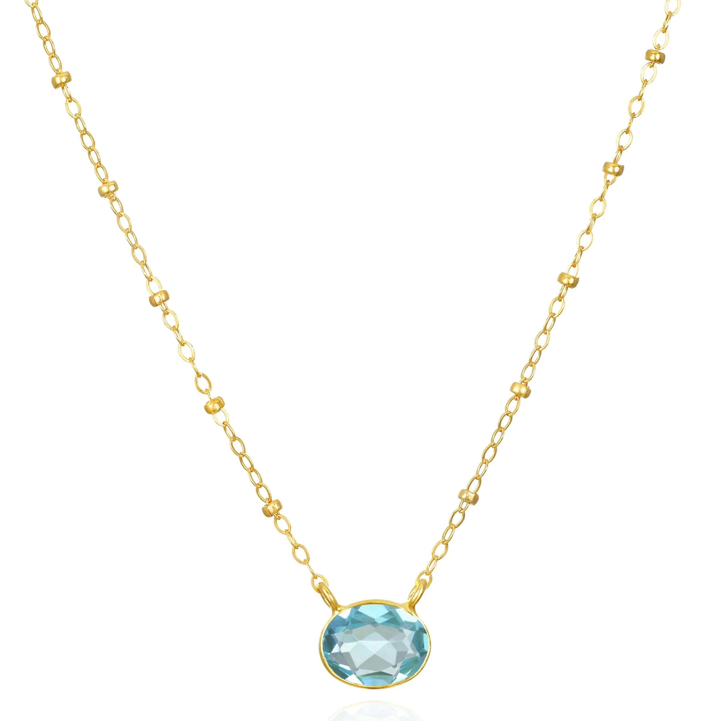 New!  Bezel Satellite Necklace-Sky Blue Topaz