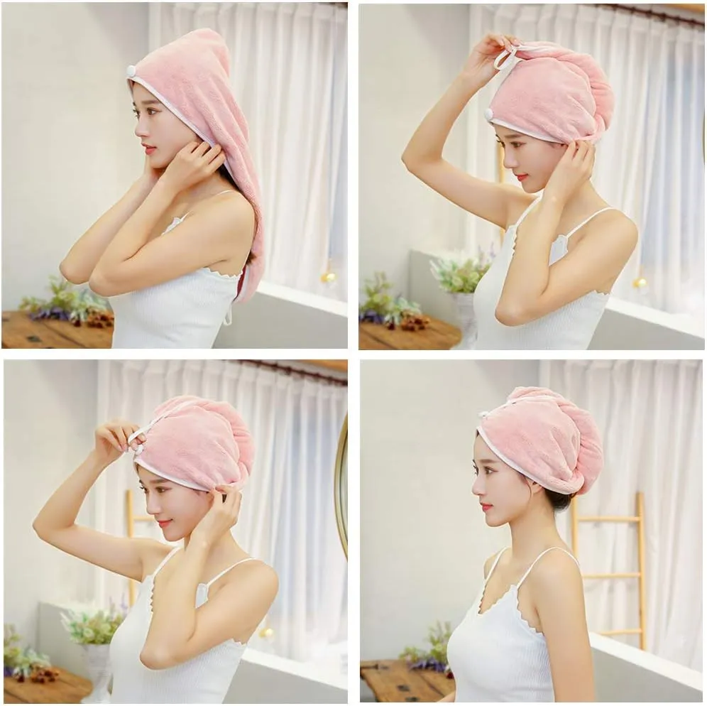 NEW Blue Hair Towel Wrap Turban Super Absorbent Microfiber Quick Dry Hair Towel with Button, Women Girls Dry Hair Hat, Wrapped Bath Cap 26inch/10inch