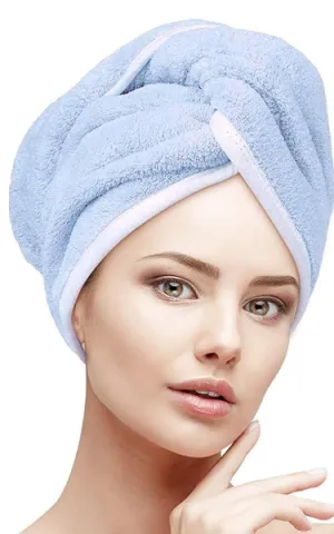 NEW Blue Hair Towel Wrap Turban Super Absorbent Microfiber Quick Dry Hair Towel with Button, Women Girls Dry Hair Hat, Wrapped Bath Cap 26inch/10inch