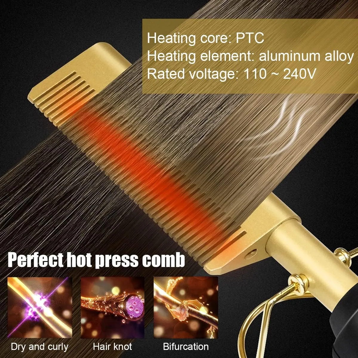 NEW Hot Comb Hair Straightener, 2-in-1 Temp Adjustable Electric Heating Comb for Curling Hair, Portable Unisex Anti-Scald Hair Comb, Aluminium Alloy Electric Hot Comb for Wigs Beards (Has Euro & US/CDN Plugs)