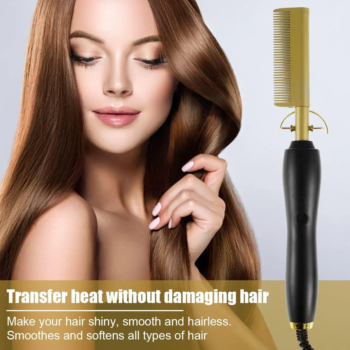 NEW Hot Comb Hair Straightener, 2-in-1 Temp Adjustable Electric Heating Comb for Curling Hair, Portable Unisex Anti-Scald Hair Comb, Aluminium Alloy Electric Hot Comb for Wigs Beards (Has Euro & US/CDN Plugs)