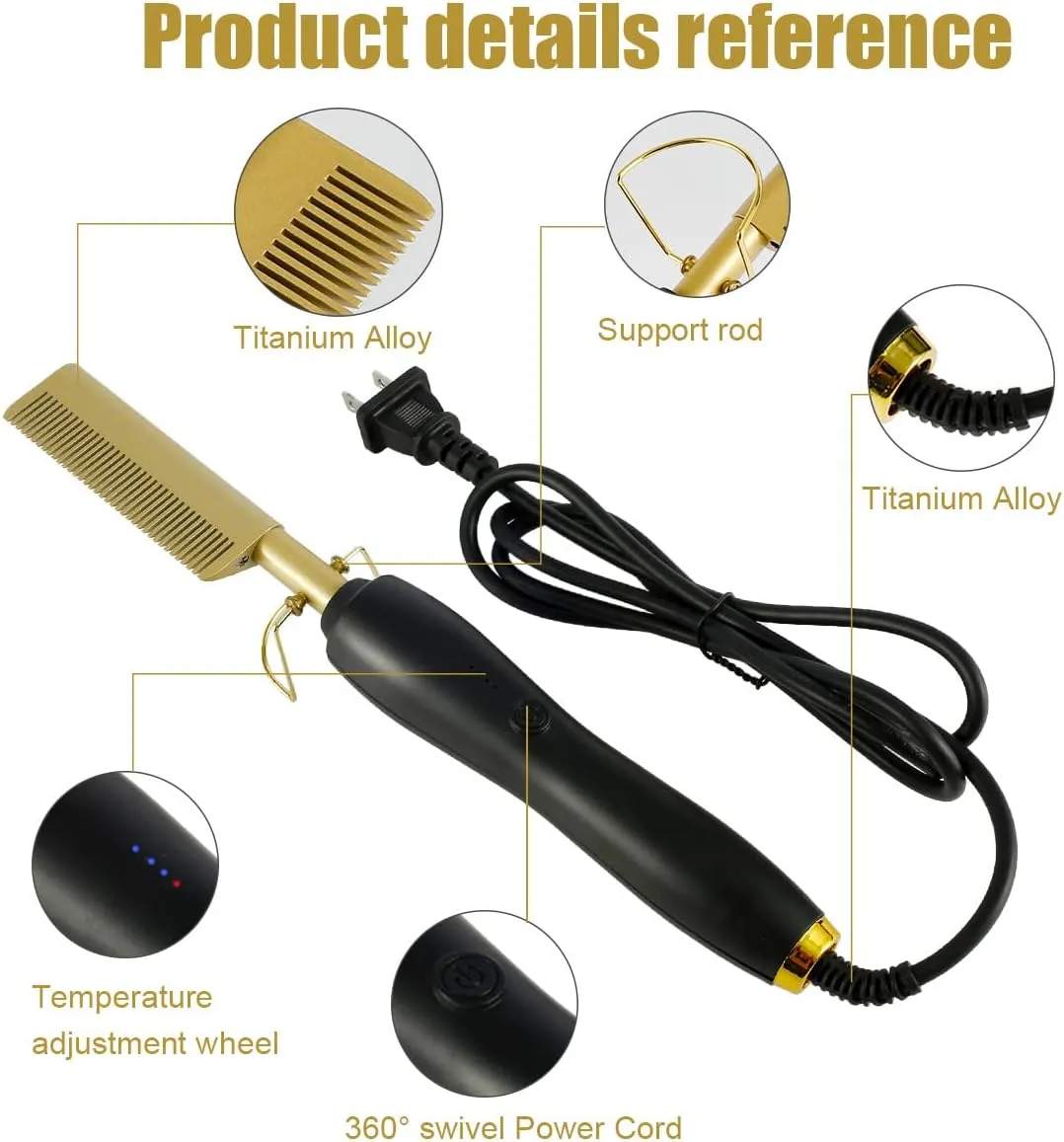 NEW Hot Comb Hair Straightener, 2-in-1 Temp Adjustable Electric Heating Comb for Curling Hair, Portable Unisex Anti-Scald Hair Comb, Aluminium Alloy Electric Hot Comb for Wigs Beards (Has Euro & US/CDN Plugs)